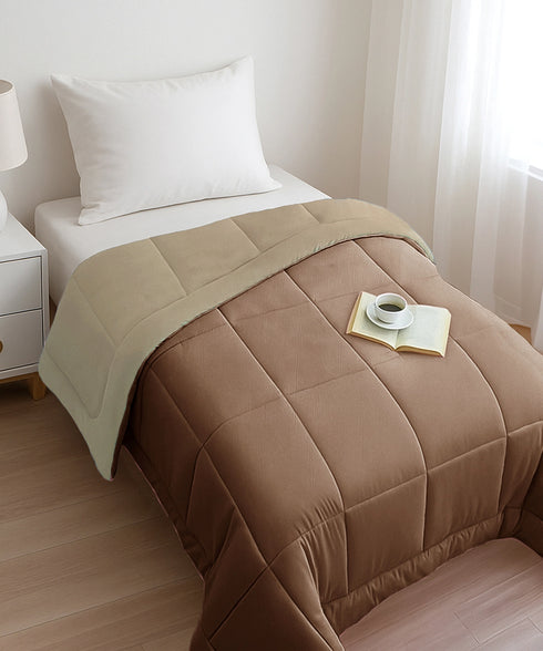 Soft Comfort Solid Single AC Comforter, French Roast|200 GSM Micro Polyester|Reversible