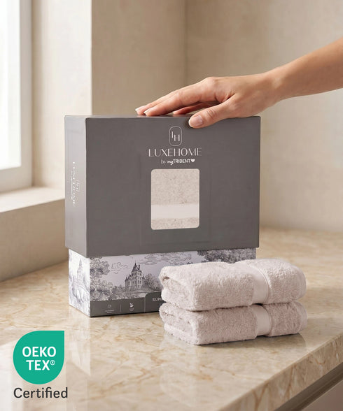 Luxehome Supima Cotton 2 Pc Hand Towel Set, Dark Sand| 600 GSM | 100% Supima Cotton