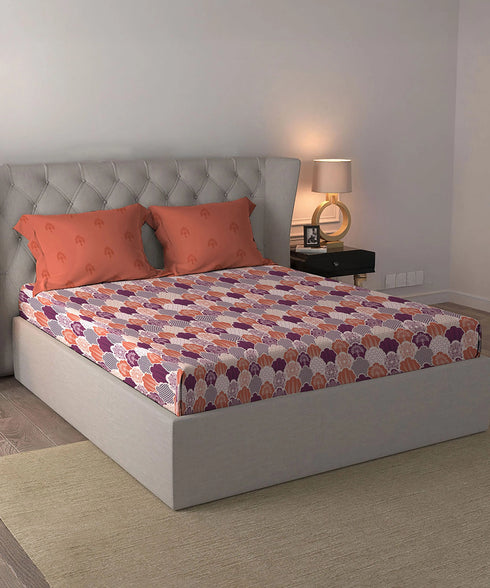 Celebration Queen Bedsheet Set, Mehfil Rust | 144 TC Cotton| 2 Pillow Covers