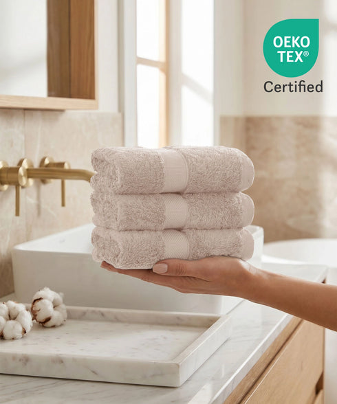 Luxehome Supima Cotton 3 Pc Face Towel Set, Dark Sand| 600 GSM | 100% Supima Cotton
