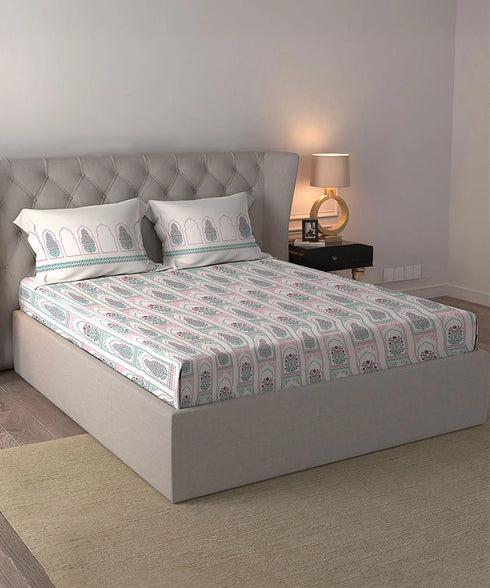 Celebration Queen Bedsheet Set, Mehira Pink | 144 TC Cotton| 2 Pillow Covers