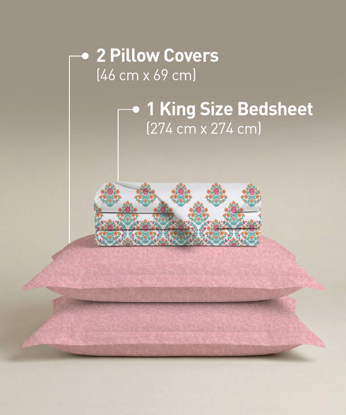 Soft Comfort King Bedsheet Set, Cascade | 200 TC Cotton|2 Pillow Covers