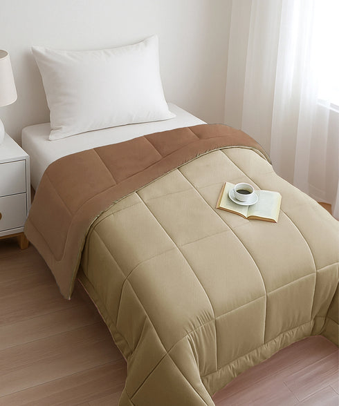 Soft Comfort Solid Single AC Comforter, French Roast|200 GSM Micro Polyester|Reversible