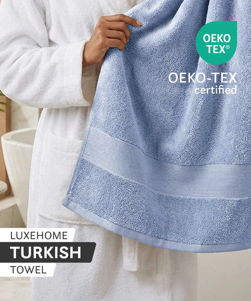 Luxehome Turkish Towel 1Pc Bath Towel, Blue Crest | 800 GSM Cotton