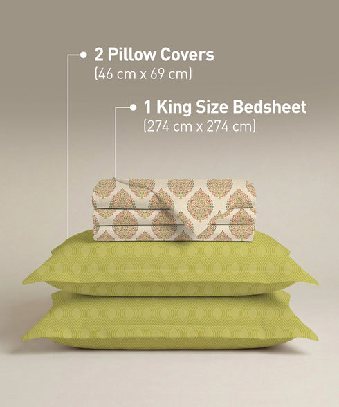 Soft Comfort King Bedsheet Set, Soft Paisley | 200 TC Cotton|2 Pillow Covers