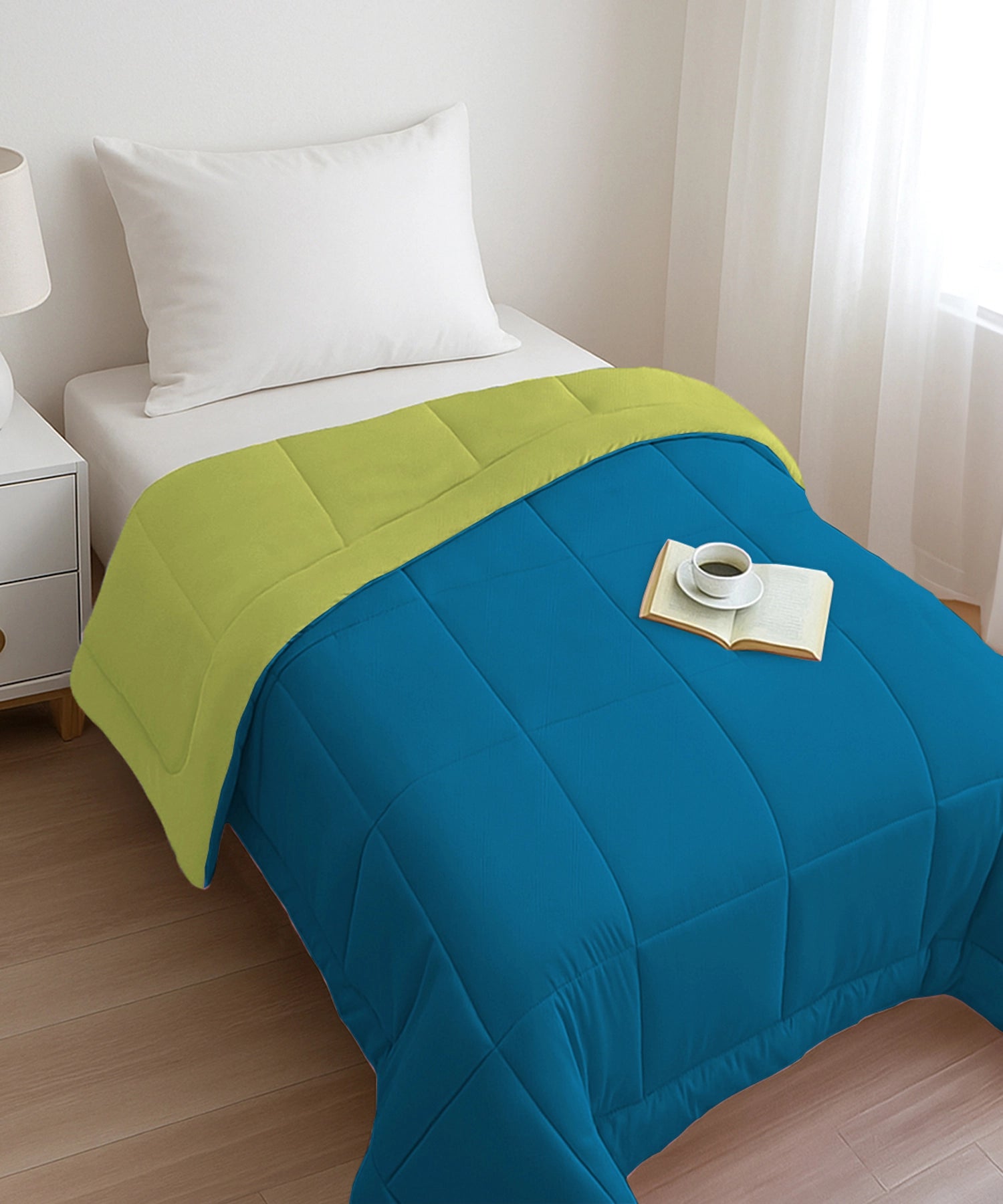 Soft Comfort Solid Single AC Blanket/Comforter, Aqua Lush|200 GSM Micro Polyester|Reversible