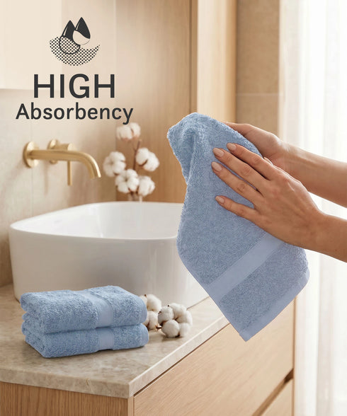 Luxehome Supima Cotton 3 Pc Face Towel Set, Dusty Blue| 600 GSM | 100% Supima Cotton