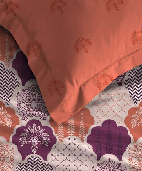Celebration Queen Bedsheet Set, Mehfil Rust | 144 TC Cotton| 2 Pillow Covers