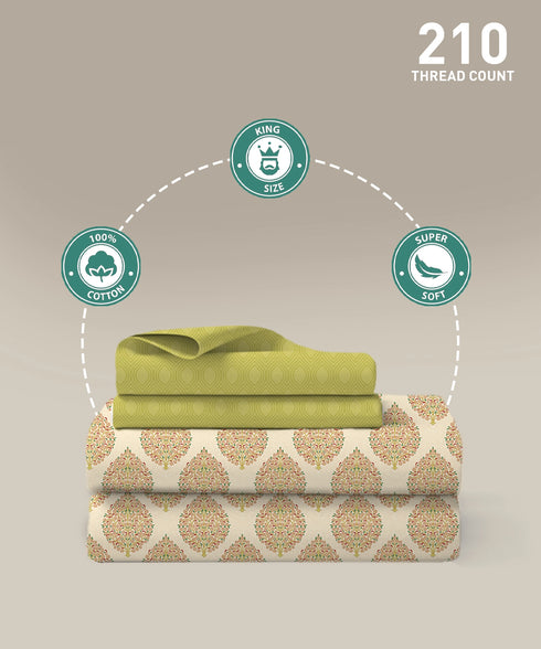 Soft Comfort King Bedsheet Set, Soft Paisley | 200 TC Cotton|2 Pillow Covers