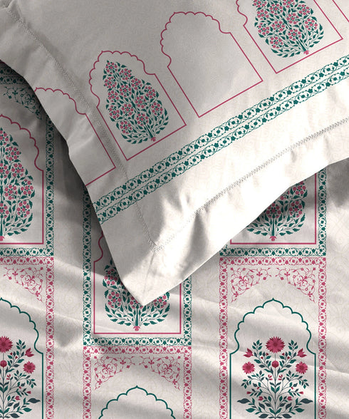 Celebration Queen Bedsheet Set, Mehira Pink | 144 TC Cotton| 2 Pillow Covers