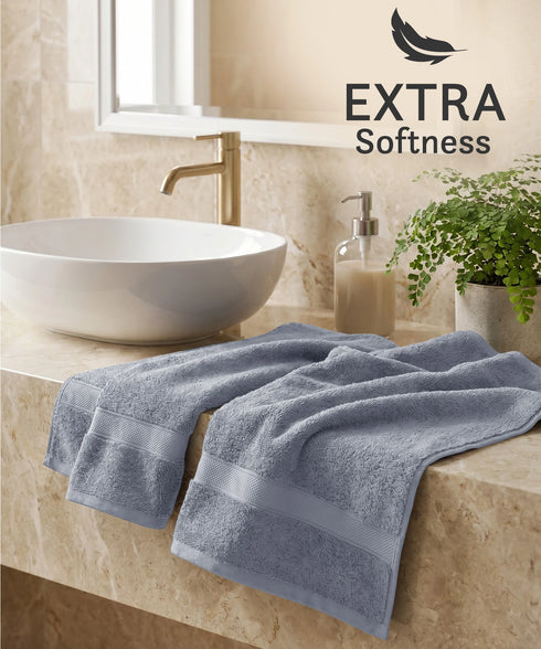 Luxehome Supima Cotton 2 Pc Hand Towel Set, Ultimate Grey| 600 GSM | 100% Supima Cotton