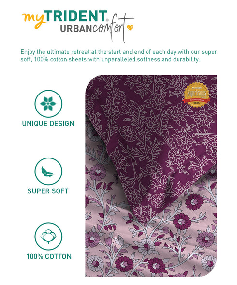 Urban Comfort Queen Bedsheet Set, Desert Garden Pink |144 TC Cotton| 2 Pillow Covers