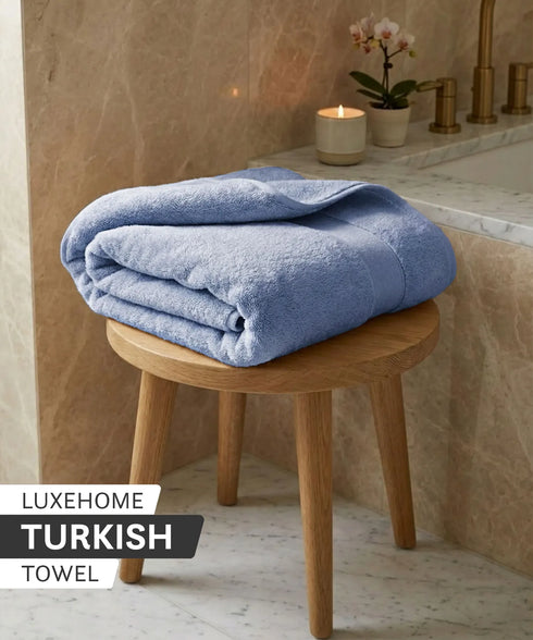 Luxehome Turkish Towel 1Pc Bath Towel, Blue Crest | 800 GSM Cotton