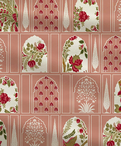 Celebration Queen Bedsheet Set, Aangan Coral| 144 TC Cotton| 2 Pillow Covers