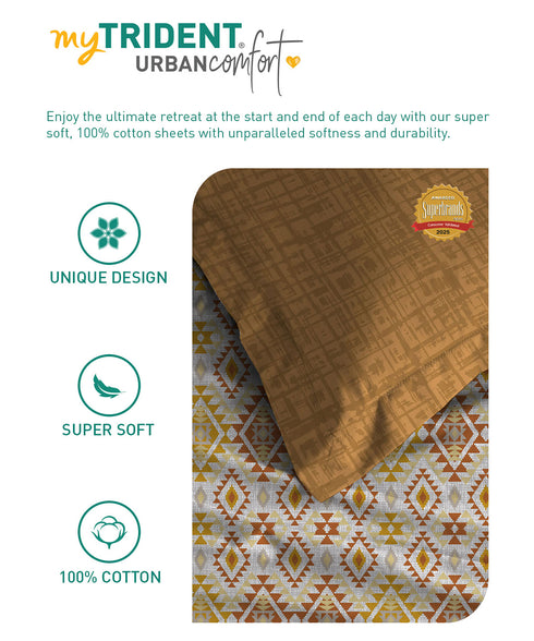 Urban Comfort Queen Bedsheet Set, Aria Yellow |144 TC Cotton| 2 Pillow Covers