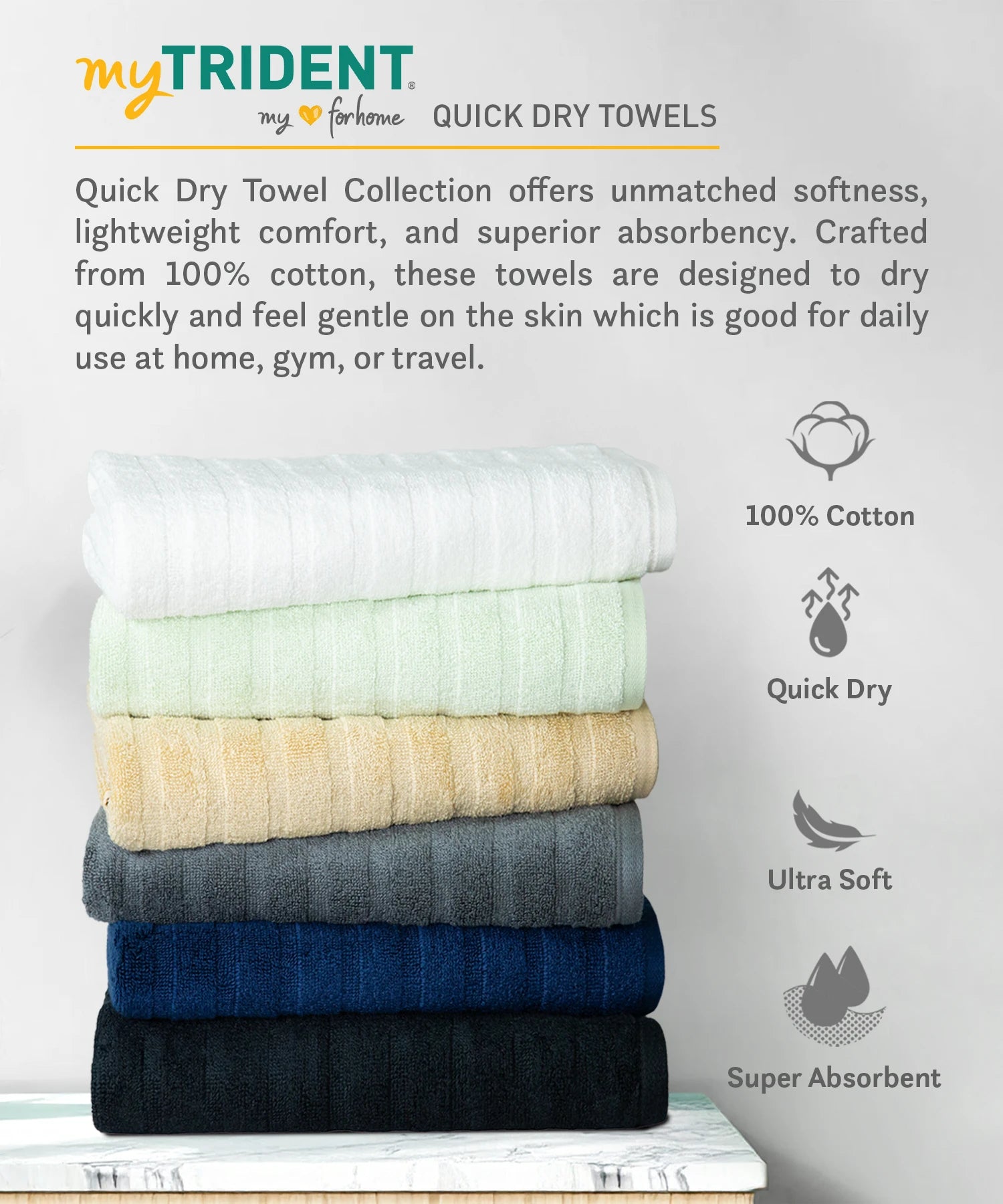 Quick Dry 3 Pc Wash Towel, Black|400 GSM Cotton