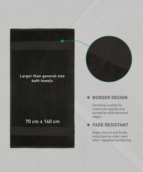 Urban Comfort Bath Towel, Black| 450 GSM Cotton