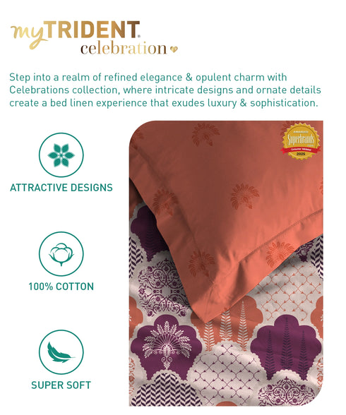 Celebration Queen Bedsheet Set, Mehfil Rust | 144 TC Cotton| 2 Pillow Covers