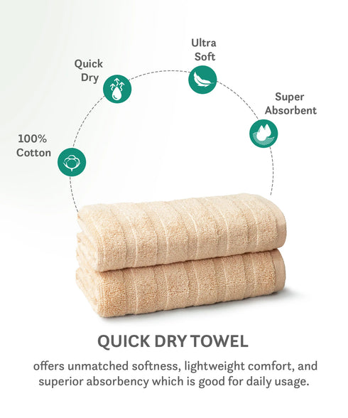 Quick Dry 2 Pc Hand Towel, Beige|400 GSM Cotton