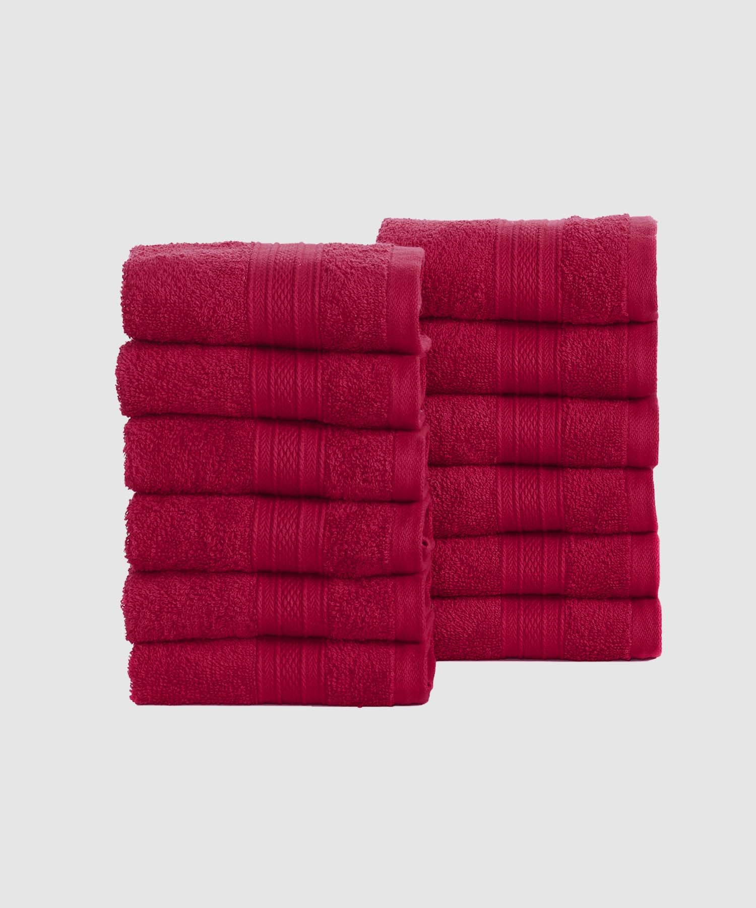 Soft Comfort 12 Piece Face Towels, 500 GSM, 100% Cotton, Crimson