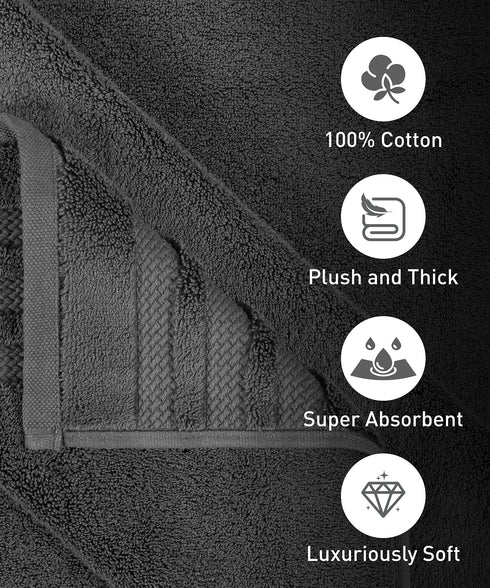 Luxury 4 PC Hand Towel Set, Charcoal|625 GSM Cotton|Anti Microbial