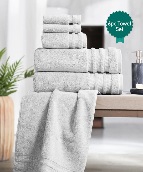 Luxury 6 PC Towel Set, Grey|625 GSM Cotton|Anti Microbial