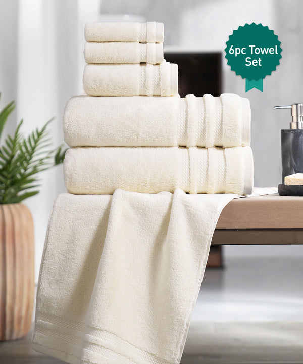 Luxury 6 PC Towel Set, Linen|625 GSM Cotton|Anti Microbial
