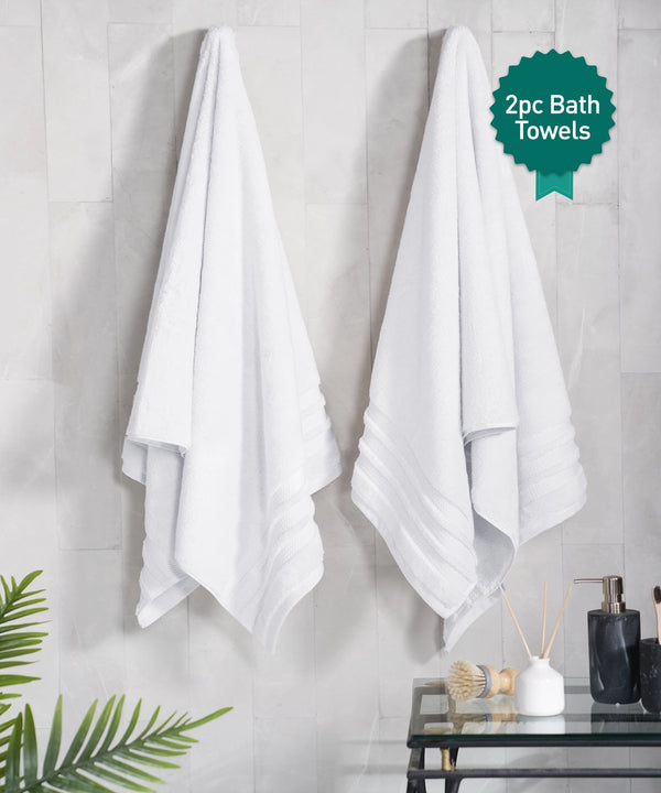 Luxury 2 PC Bath Towel Set, White|625 GSM Cotton|Anti Microbial