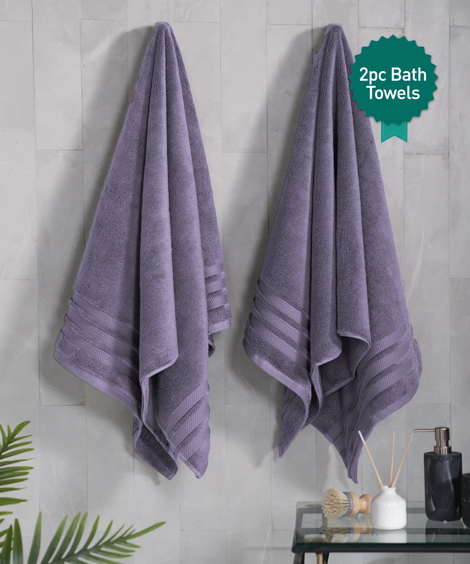 Luxury PC Bath Towel Set, Purple|625 GSM Cotton|Anti Microbial