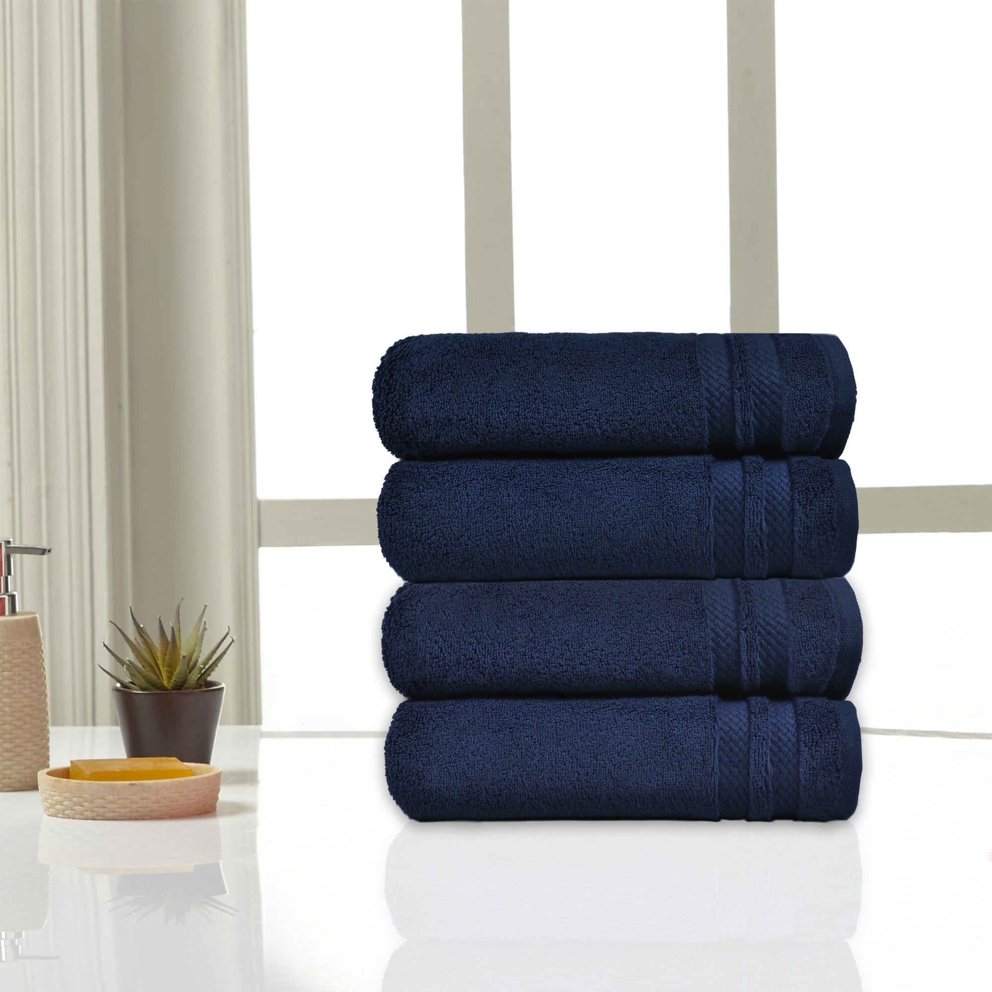 Nectarsoft 4 Piece Hand Towels, 625 GSM, 100% Cotton, Navy