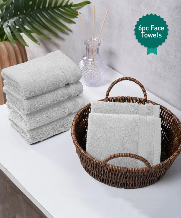 Luxury 6 PC Face Towel Set, Grey|625 GSM Cotton|Anti Microbial
