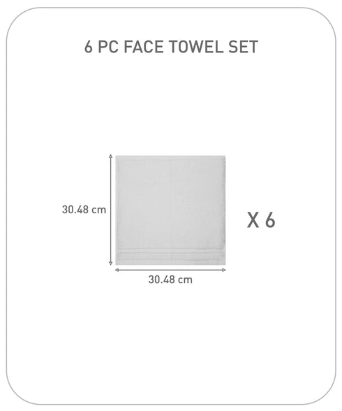 Luxury 6 PC Face Towel Set, Grey|625 GSM Cotton|Anti Microbial