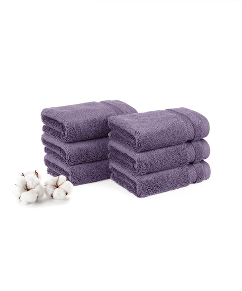 Luxury 6 Pc Face Towel Set, Purple|625 GSM Premium Cotton| Antimicrobial