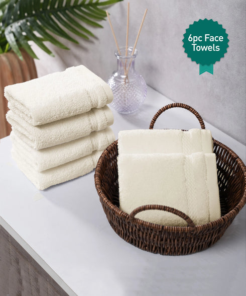 Luxury 6 PC Face Towel Set, Linen|625 GSM Cotton|Anti Microbial