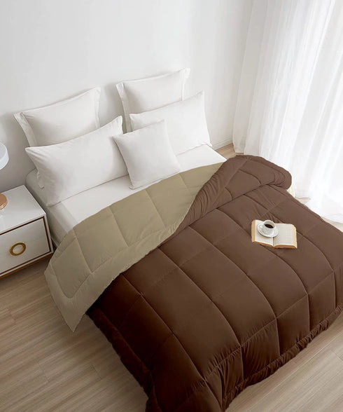 Soft Comfort Solid Double AC Comforter, French Roast|200 GSM Micro Polyester|Reversible