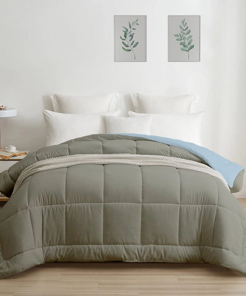 Soft Comfort Solid Double AC Comforter, Blue Fog|200 GSM Micro Polyester|Reversible