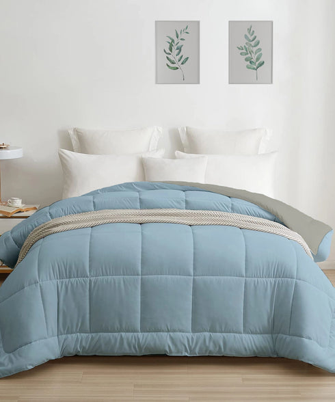 Soft Comfort Solid Double AC Comforter, Blue Fog|200 GSM Micro Polyester|Reversible