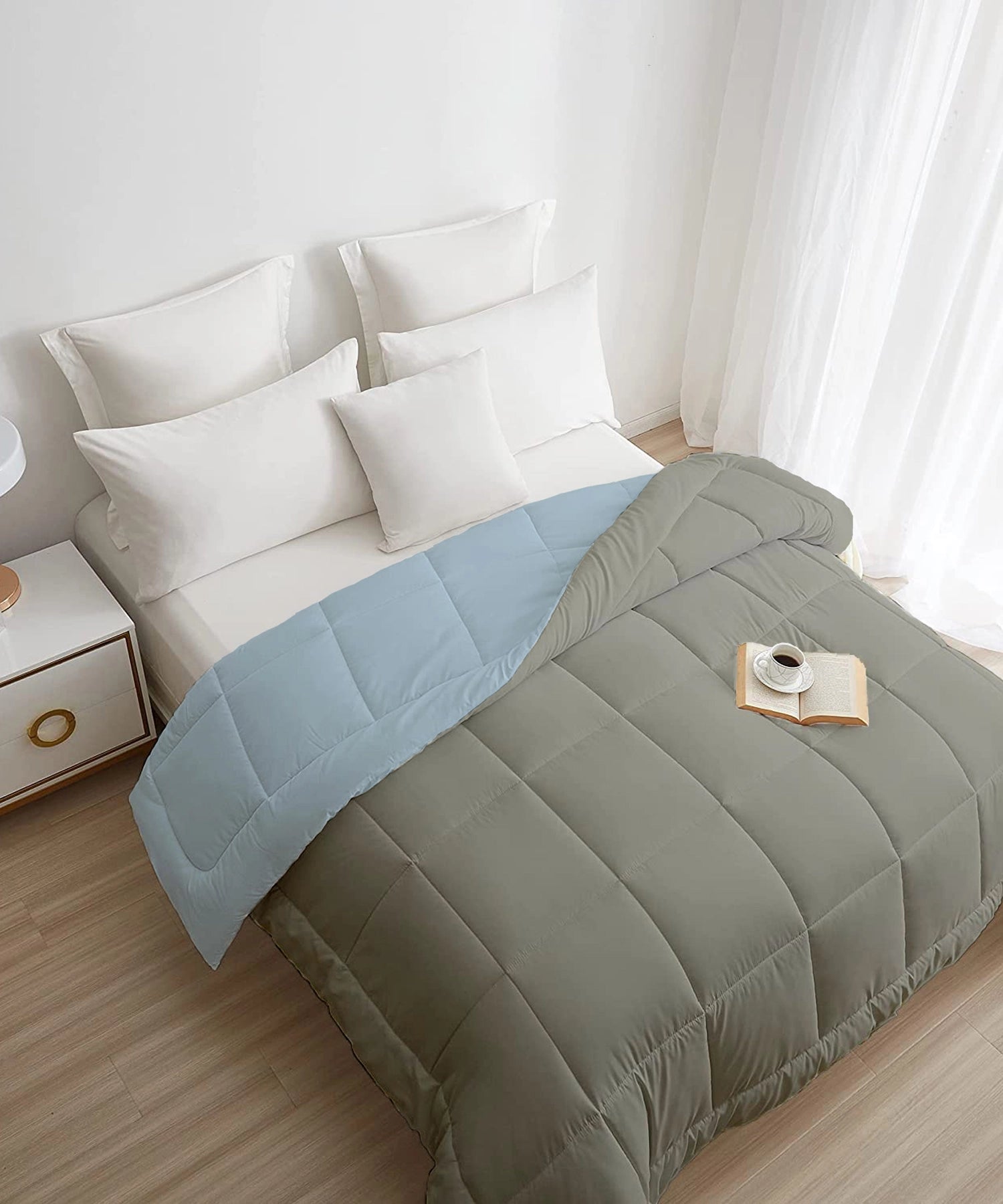 Soft Comfort Solid Double AC Blanket/Comforter, Blue Fog|200 GSM Micro Polyester|Reversible