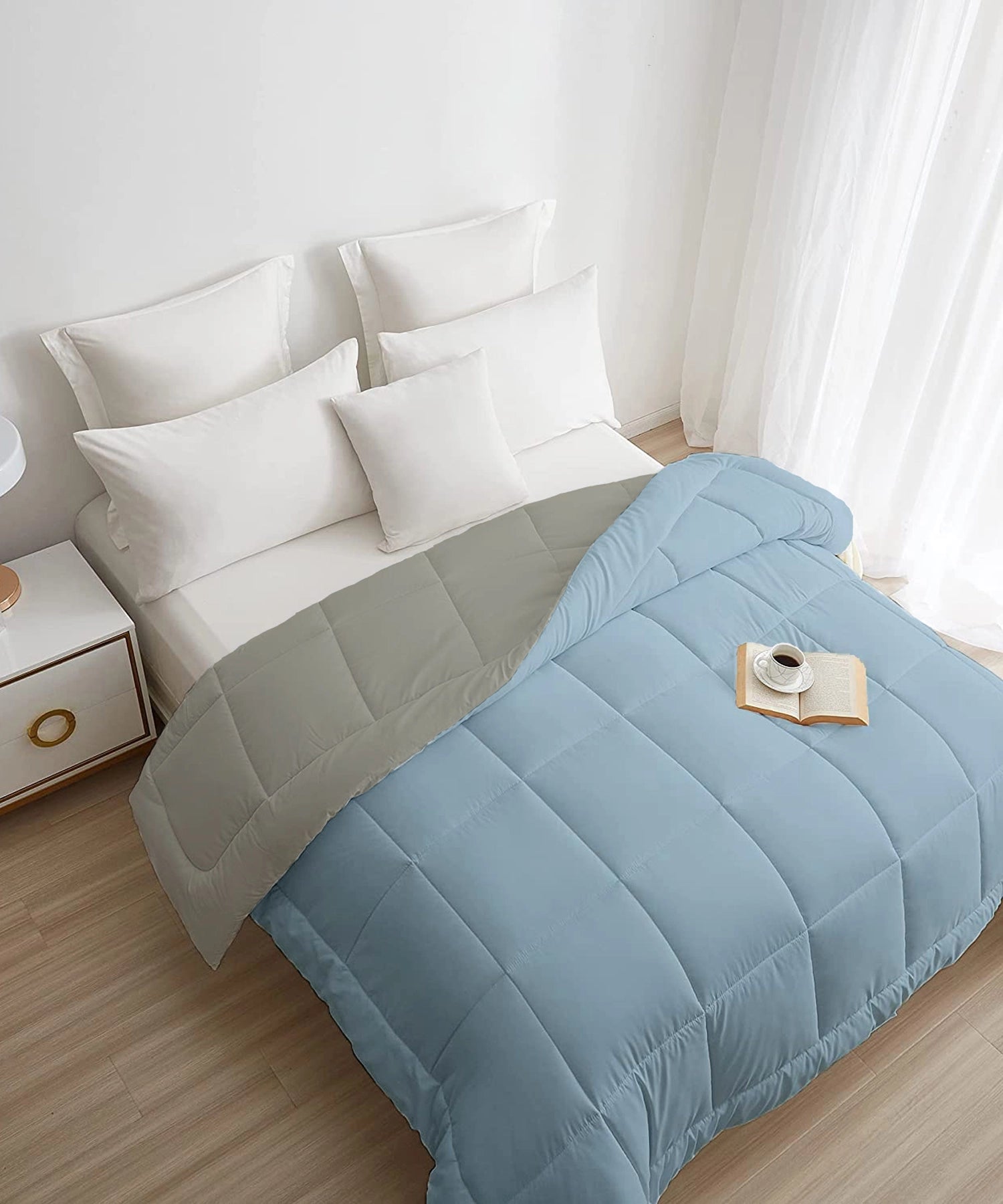 Soft Comfort Solid Double AC Blanket/Comforter, Blue Fog|200 GSM Micro Polyester|Reversible