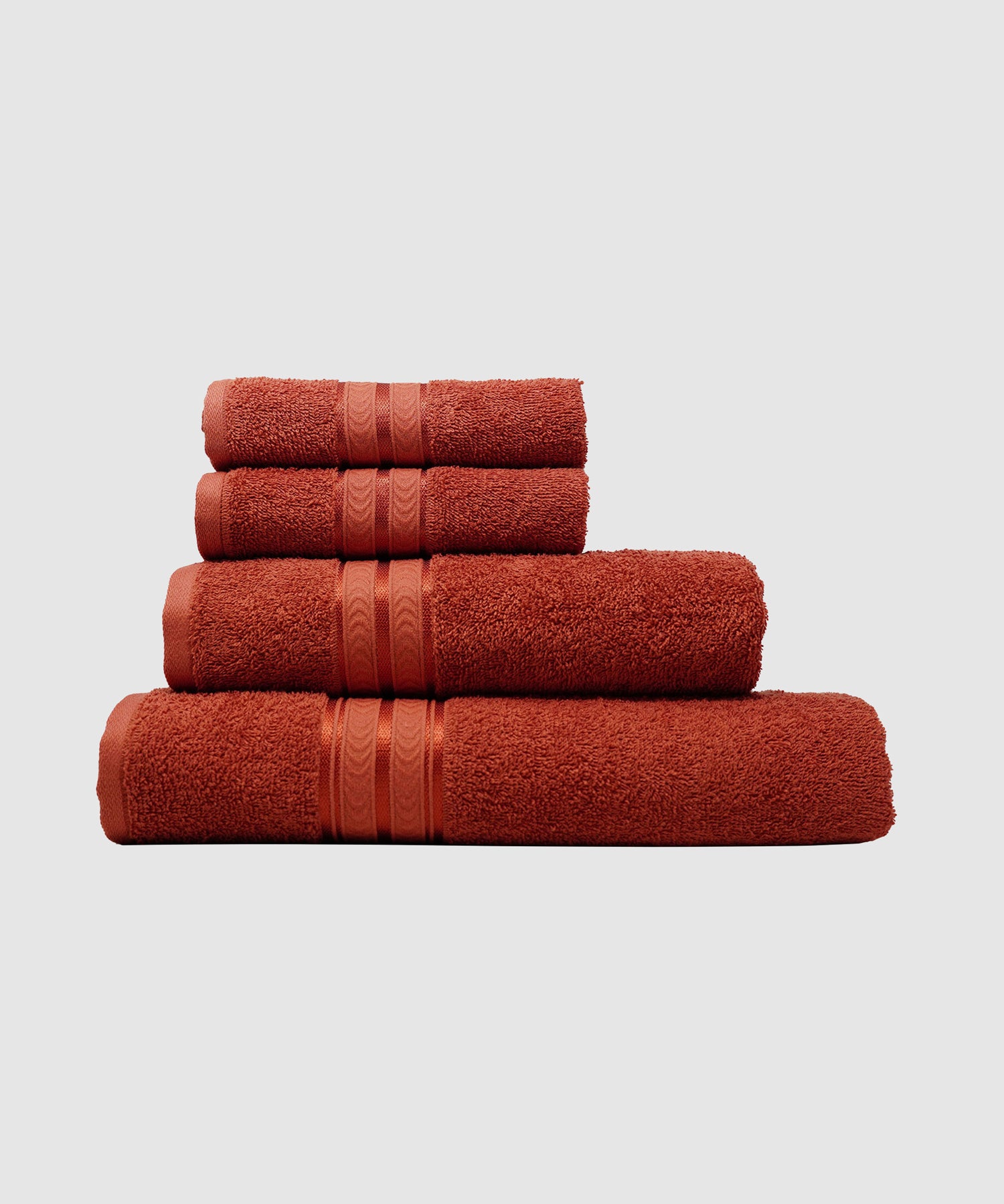 Celebration 4 PC Set 1 Bath Towel of 75 cm x 150 cm, 1 Small Bath Towel of 57 cm x 120 cm, 2 Hand Towels of 40 cm x 60 cm  RED RUST