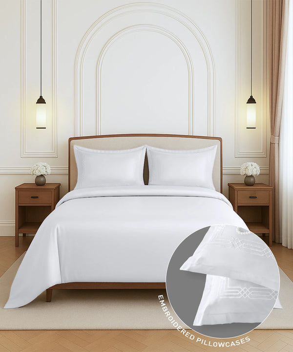 Nectarsoft Luxe Living Solid King Bedsheet Set, Renoir, Snow White|300 TC Cotton| 2 Pillow Cover