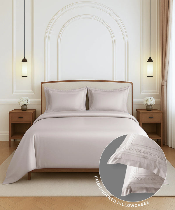 Nectarsoft Luxe Living Solid King Bedsheet Set, Watson, Powder Puff|300 TC Cotton| 2 Pillow Cover