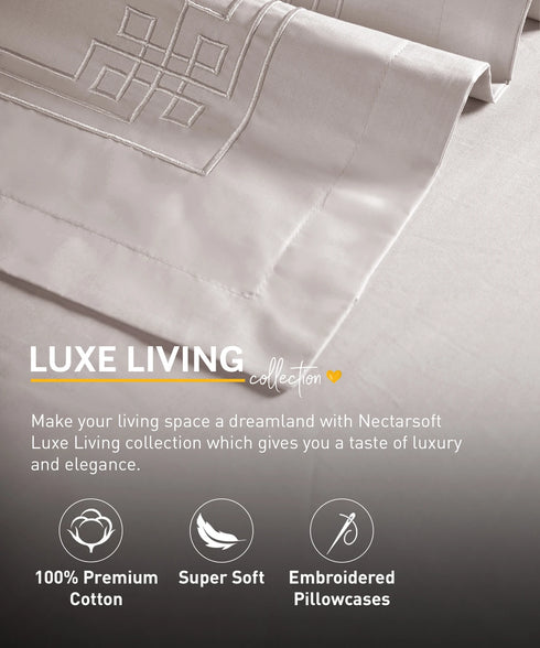 Nectarsoft Luxe Living Solid King Bedsheet Set, Windsor, Powder Puff|300 TC Cotton| 2 Pillow Cover