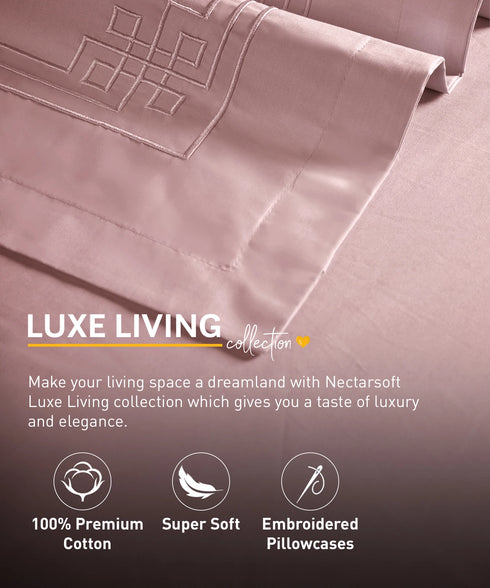 Nectarsoft Luxe Living Solid King Bedsheet Set, Windsor, Peach Bloom|300 TC Cotton| 2 Pillow Cover