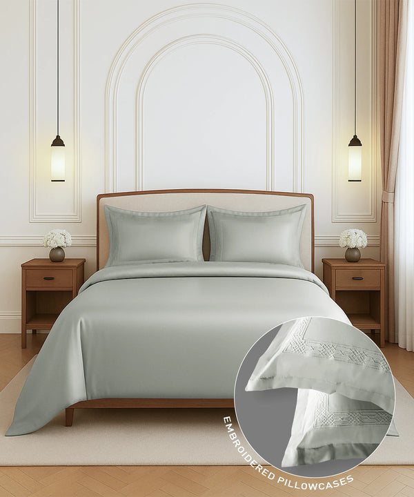 Nectarsoft Luxe Living Solid King Bedsheet Set, Hilton, Desert Sage|300 TC Cotton| 2 Pillow Cover