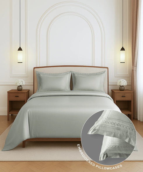 Nectarsoft Luxe Living Solid King Bedsheet Set, Watson, Desert Sage|300 TC Cotton| 2 Pillow Cover