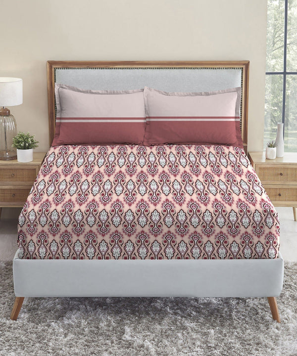 Urban Comfort Queen Bedsheet Set, Delicate Blush |144 TC Cotton| 2 Pillow Covers