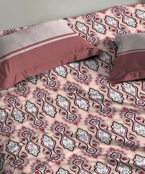 Urban Comfort Queen Bedsheet Set, Delicate Blush |144 TC Cotton| 2 Pillow Covers