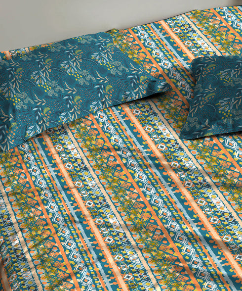 Urban Comfort Queen Bedsheet Set, Midnight Bloom|144 TC Cotton|2 Pillow Covers