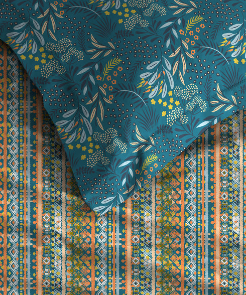 Urban Comfort Queen Bedsheet Set, Midnight Bloom|144 TC Cotton|2 Pillow Covers